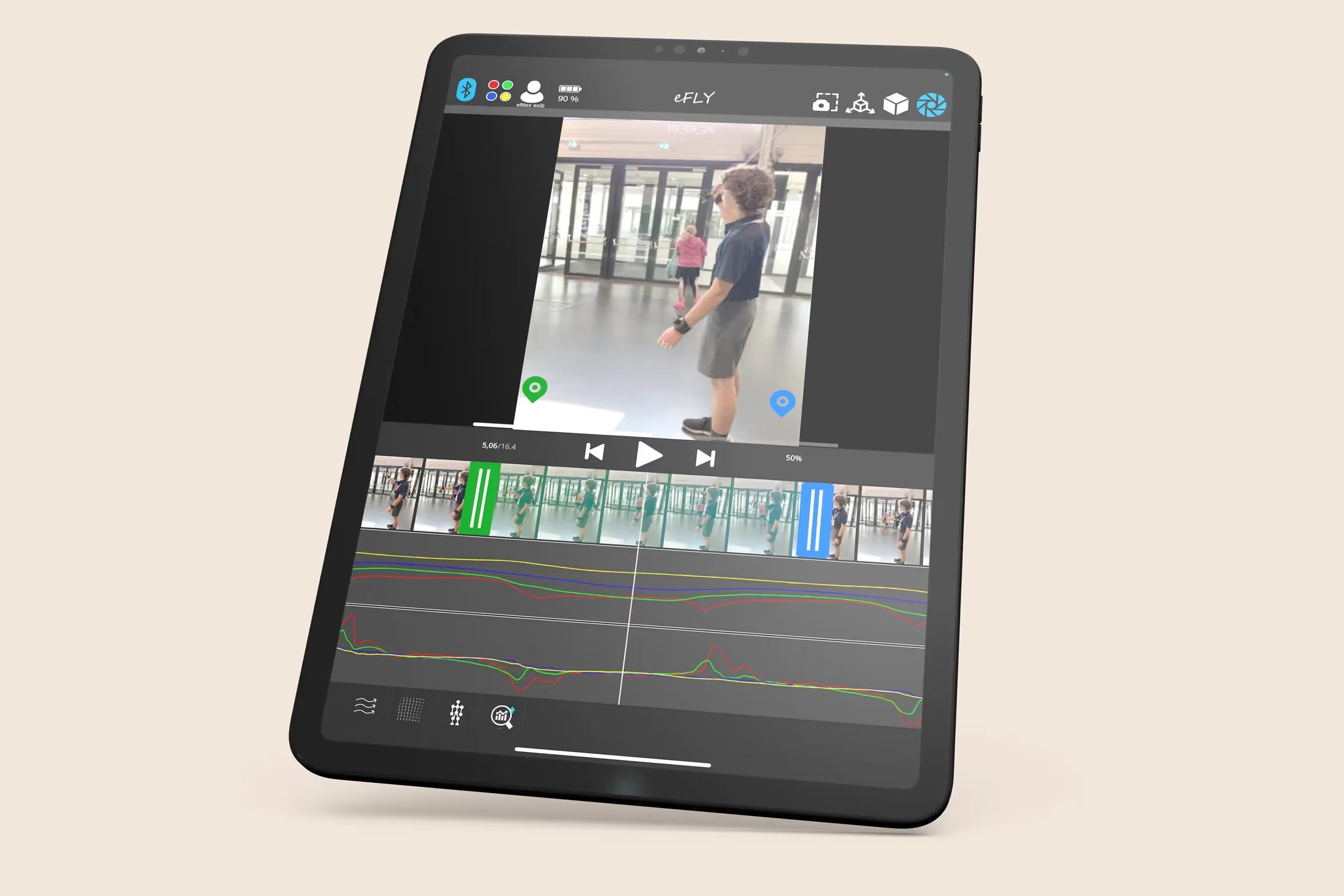 A mockup showing the eFly Pro app and video analysis