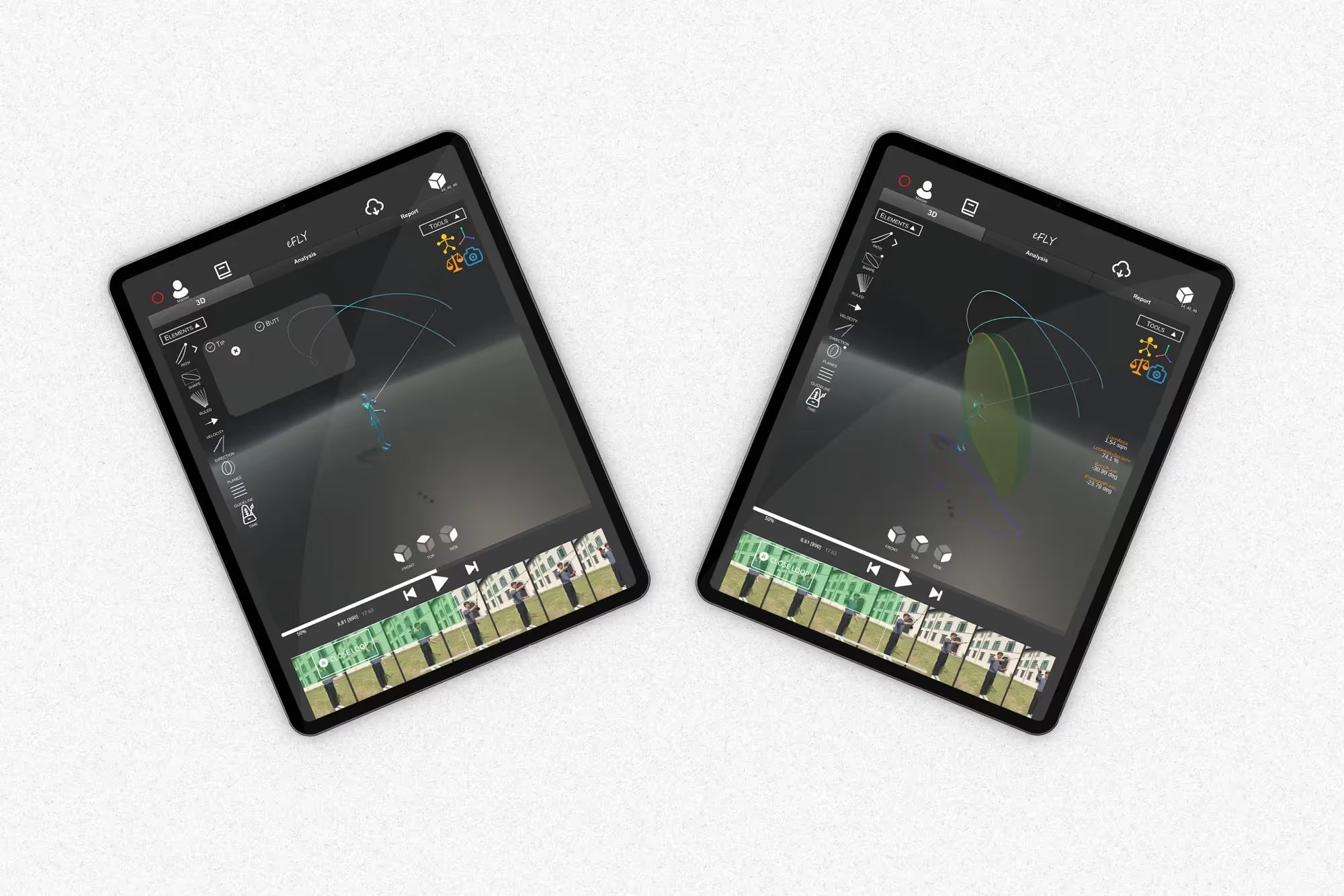 A mockup showing the eFly Express app and casting analysis