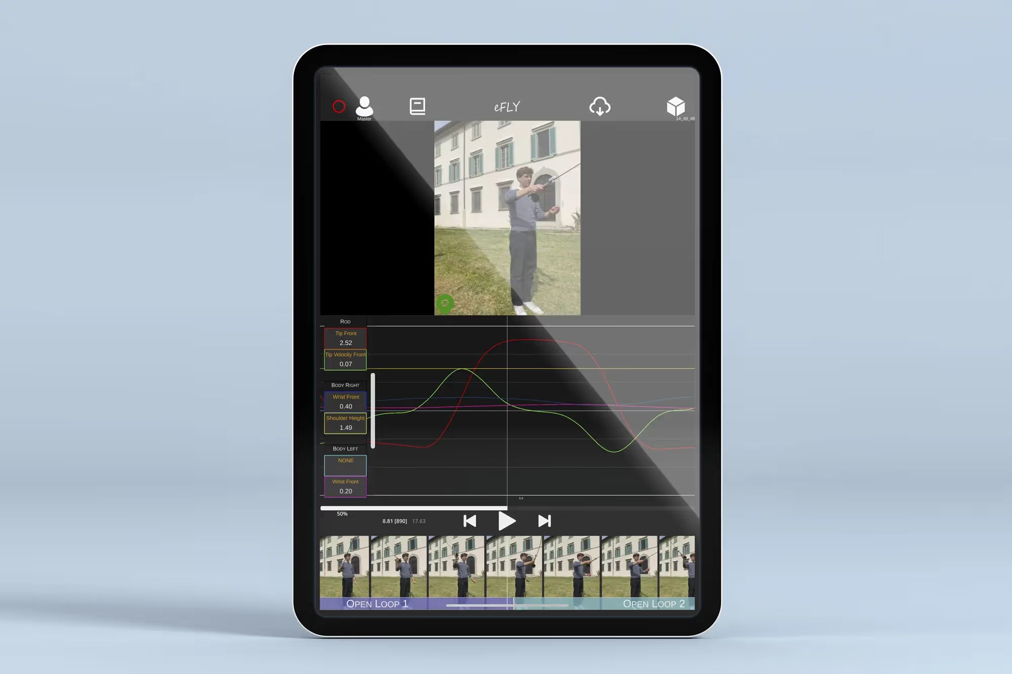 A mockup showing the eFly app and video analysis
