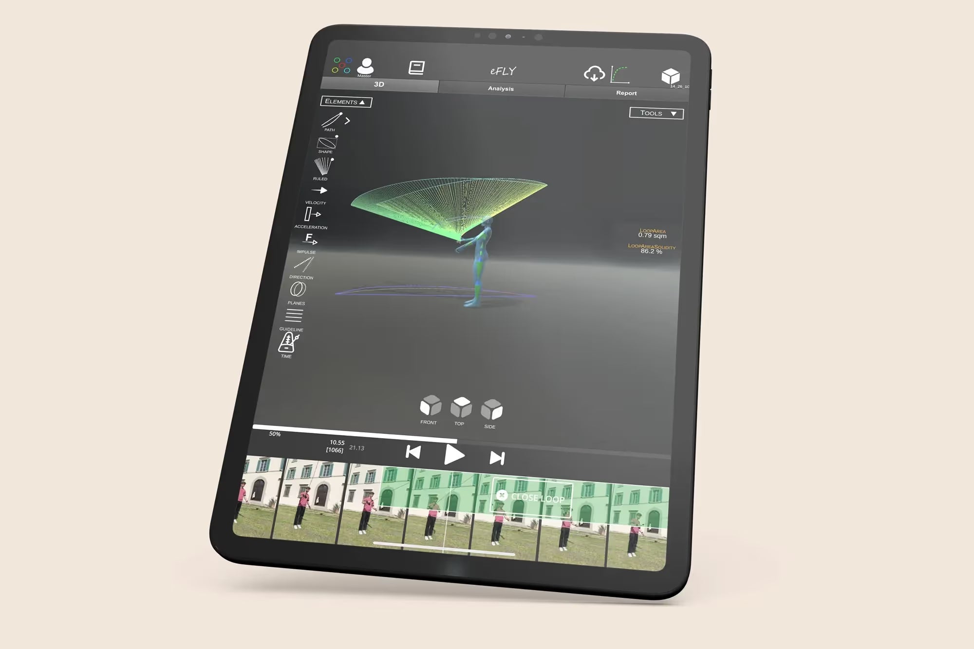 A mockup showing the eFly Pro app and casting analysis