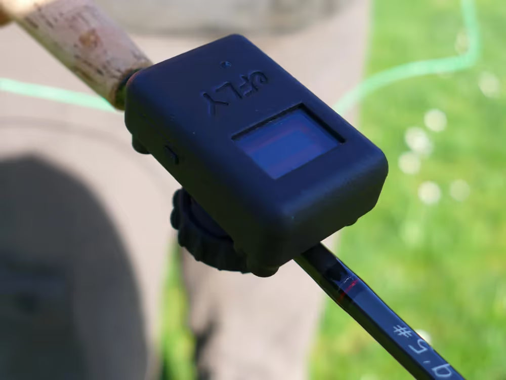 Close up of the eFly Pro device, rod attachment.